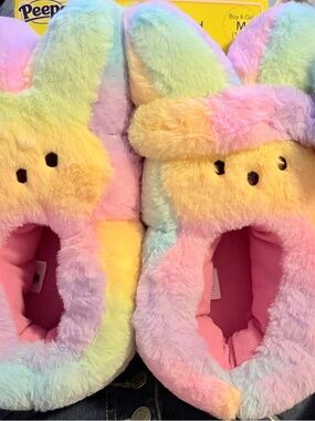 Pastel Rainbow Bunny Plush Slippers for Kids by Peeps